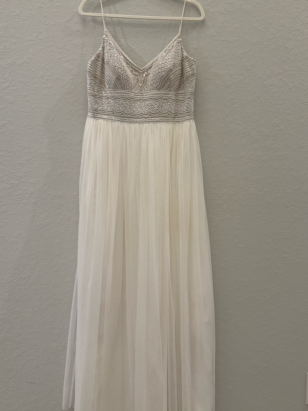 Adrianna Papell Ivory and Taupe Lace Bodice Maxi Dress